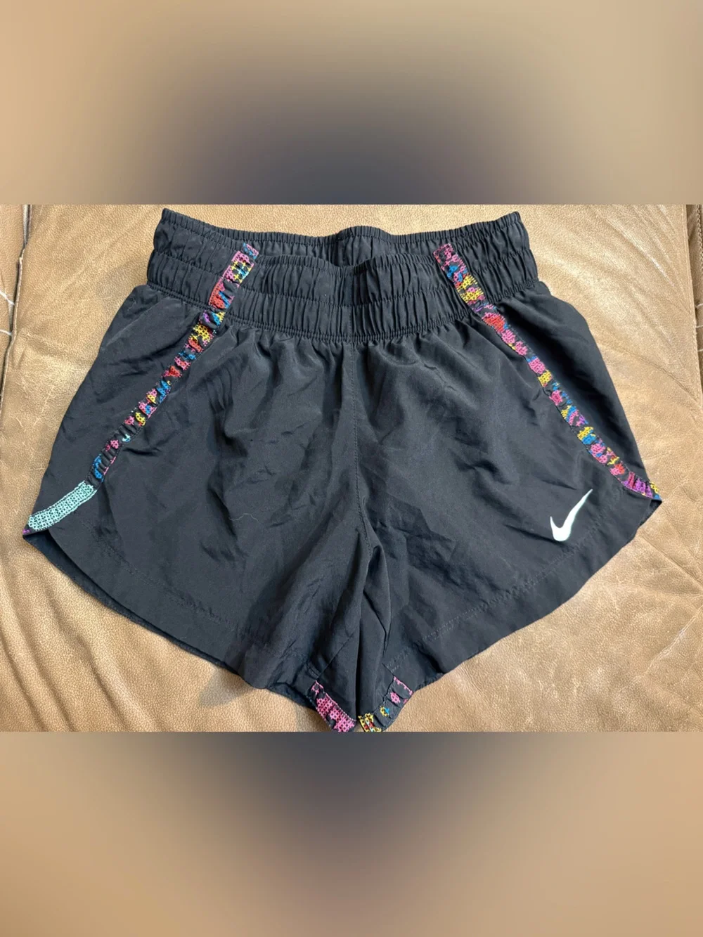 Nike Black Girls' Athletic Shorts with Multicolor Trim
